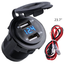 Load image into Gallery viewer, 4.2A Waterproof Dual USB Charger Socket Power Outlet with Voltmeter LED light for 12-24V Car Boat marine ATV RV Motorcycle