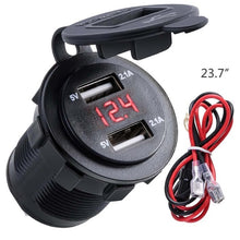 Load image into Gallery viewer, 4.2A Waterproof Dual USB Charger Socket Power Outlet with Voltmeter LED light for 12-24V Car Boat marine ATV RV Motorcycle